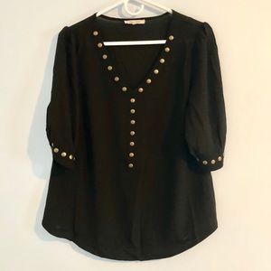 Black Semi Sheer V Neck Blouse